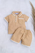 Jacquard Textured Polo Short Set (Brown)