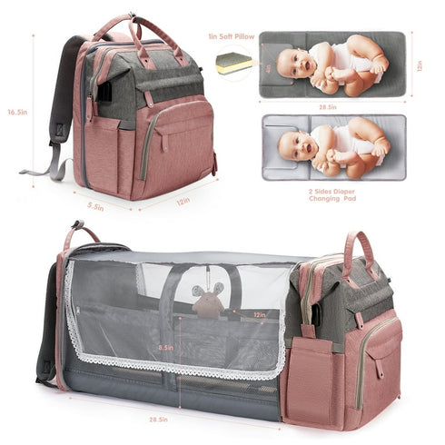 2-in-1 Diaper Backpack & Portable Crib
