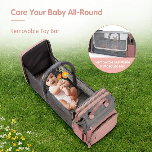 2-in-1 Diaper Backpack & Portable Crib