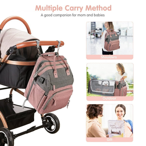 2-in-1 Diaper Backpack & Portable Crib