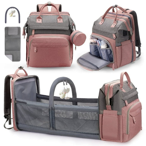 2-in-1 Diaper Backpack & Portable Crib