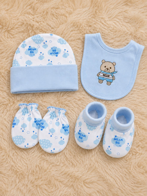4 Pcs Baby Mittens, Cap, Bib & Socks Gift Set