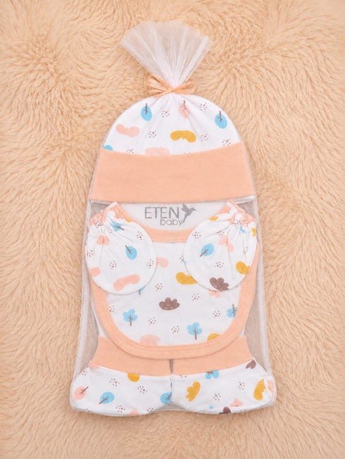 4 Pcs Baby Mittens, Cap, Bib & Socks Gift Set