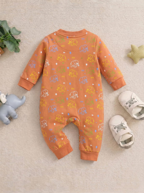 Elephant Printed Interlock Sleepsuit