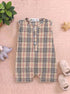 Beige Plaid Henley Romper