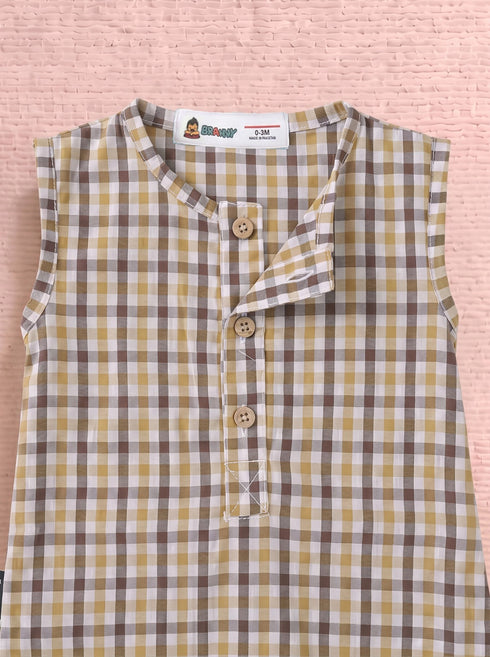 Mustard Brown Plaid Henley Romper