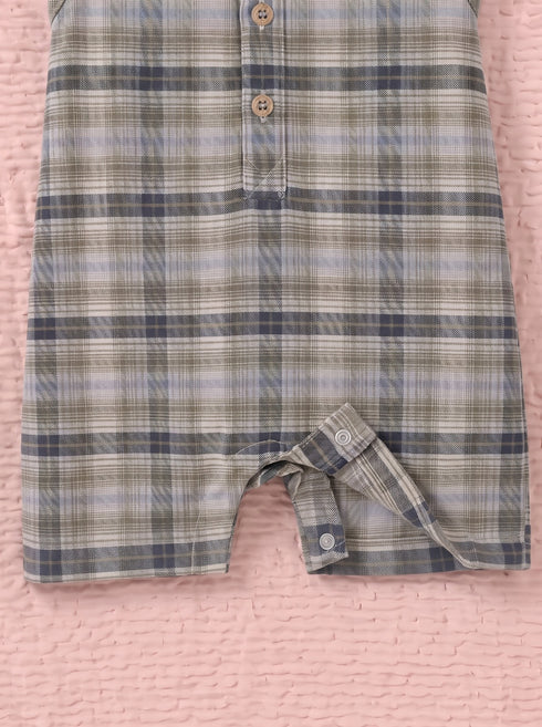 Olive Green Plaid Henley Romper