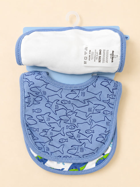 4-Pcs Shark Baby Bibs & Plush Toy Gift Set