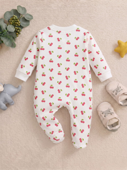 Cherry Printed Drop Needle Footed Sleepsuit