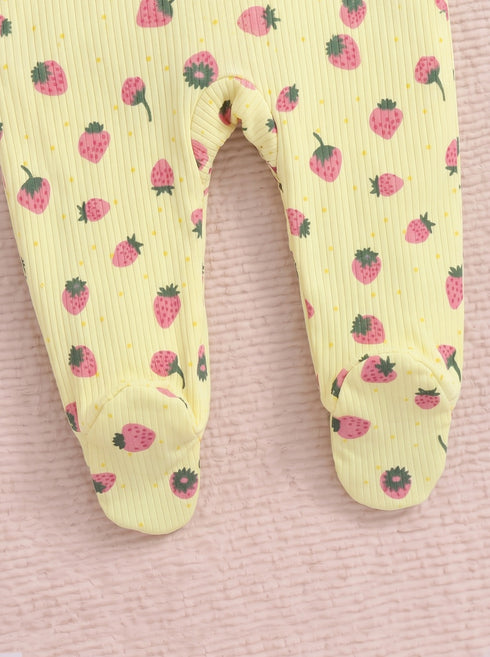 Strawberry Printed Drop Needle Footed Sleepsuit