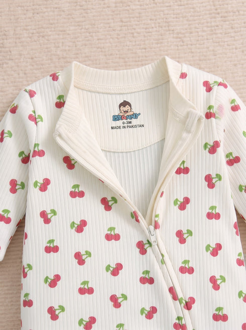 Cherry Printed Drop Needle Footed Sleepsuit