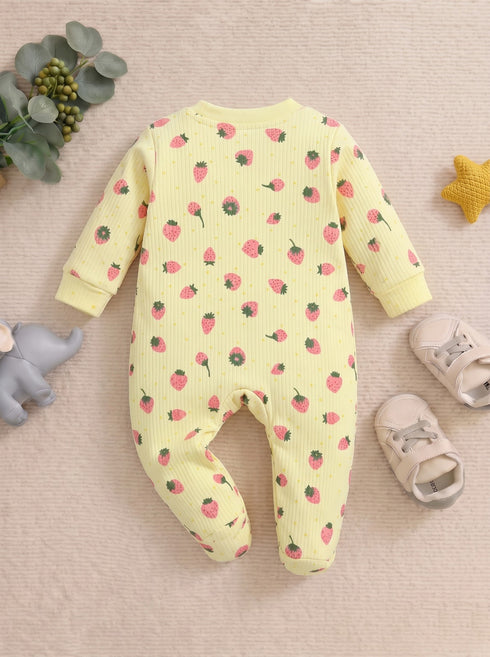 Strawberry Printed Drop Needle Footed Sleepsuit