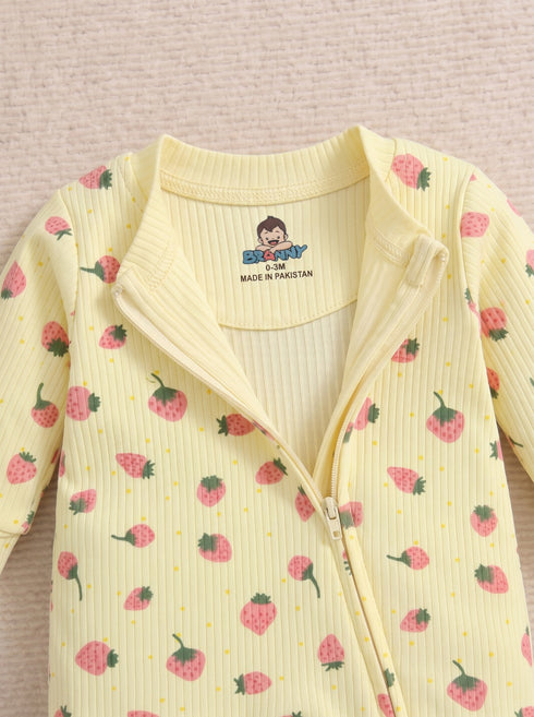 Strawberry Printed Drop Needle Footed Sleepsuit
