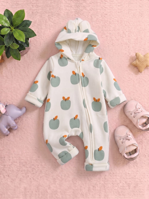 Apple Printed Fleece Hooded Sleepsuit