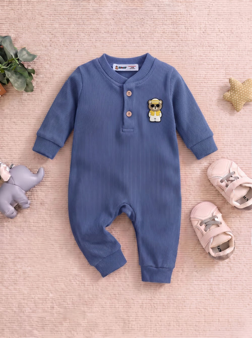 Playful Ribbed Henley Sleepsuit (Blue)