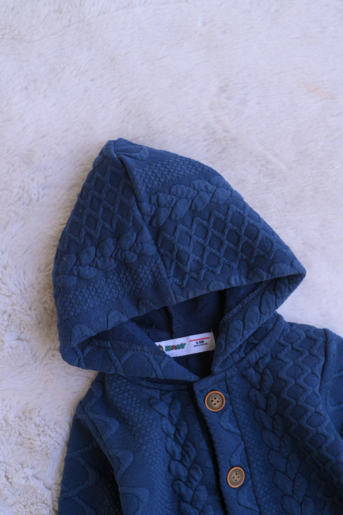 Navy Hooded Jacquard Knit Sleepsuit