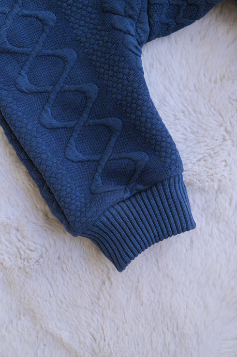 Navy Hooded Jacquard Knit Sleepsuit