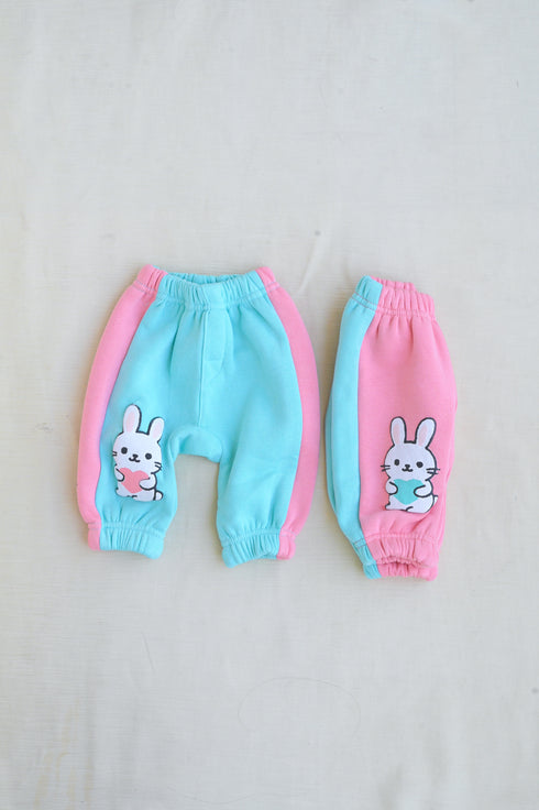 2-Pack Bunny Color Block Fleece Pajama (Mint & Pink)