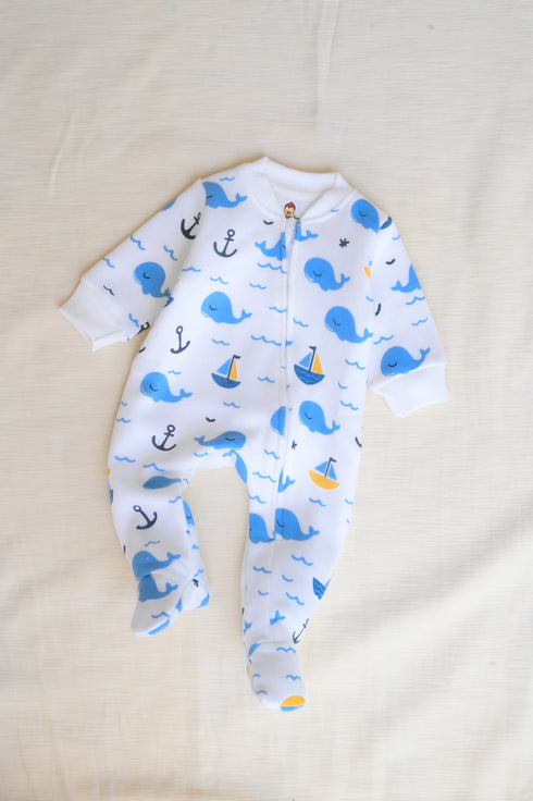 Whale Tales Fleece Footed Sleepsuit