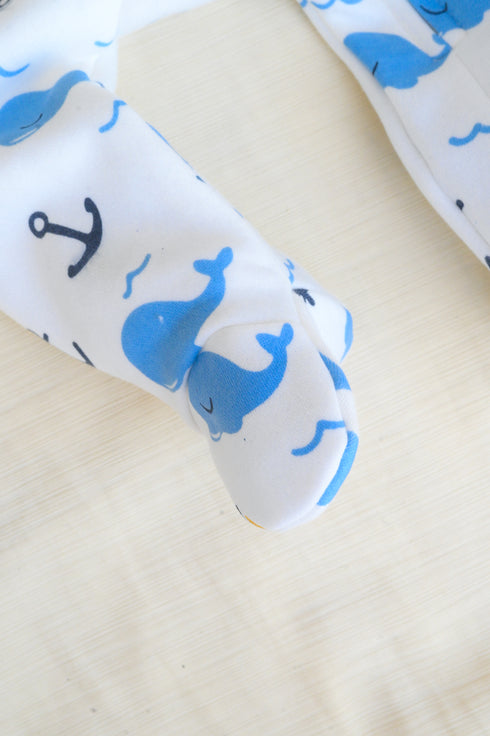 Whale Tales Fleece Footed Sleepsuit