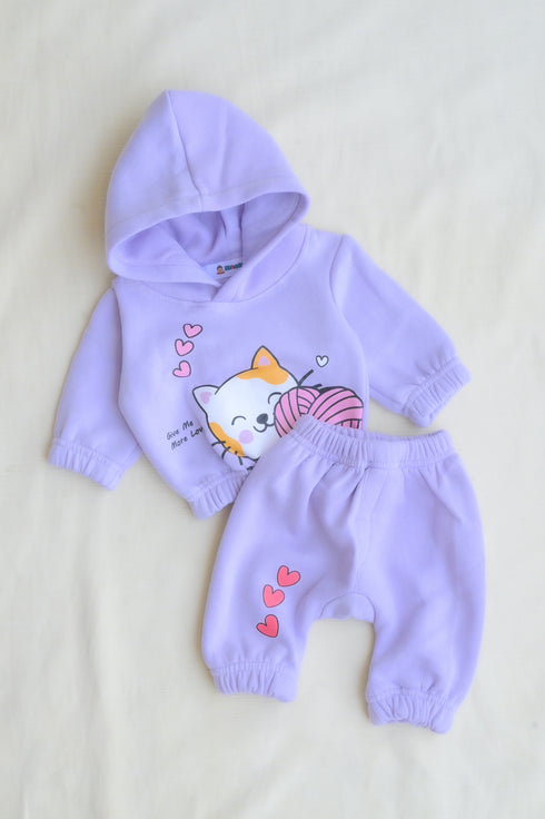 Kitty Love Lilac Fleece Hooded Set