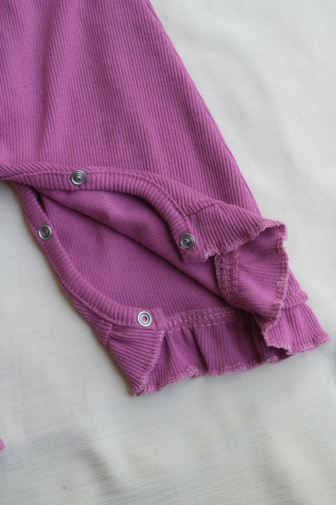 Magenta Frilled Ribbed Sleepsuit