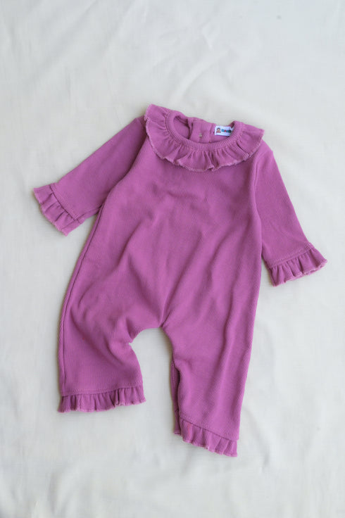 Magenta Frilled Ribbed Sleepsuit
