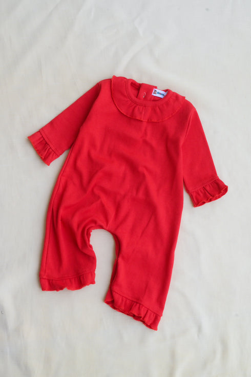 Red Frilled Ribbed Sleepsuit