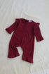 Burgundy Frilled Ribbed Sleepsuit