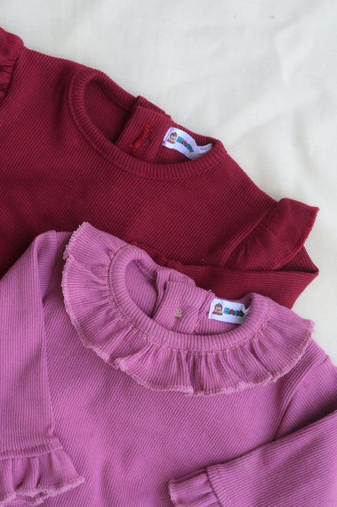 Magenta Frilled Ribbed Sleepsuit