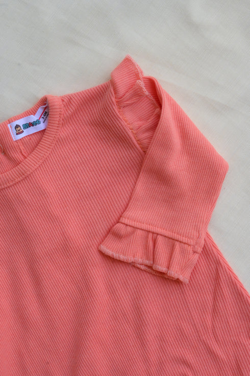 Medium Pink Frilled Ribbed Sleepsuit