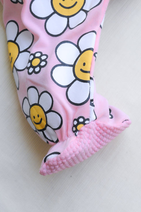 Smiley Daisy Frill Buttoned Interlock Sleepsuit