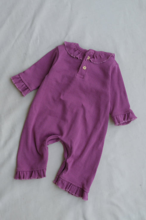 Magenta Frilled Ribbed Sleepsuit