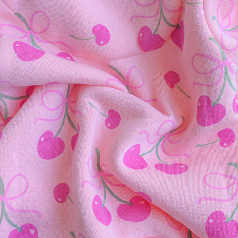 Pink Cherries Frilled Fleece Hooded Sleepsuit