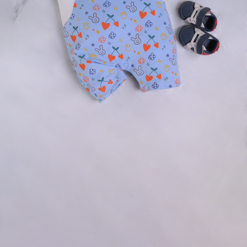 Off White Patterned Dungaree Romper