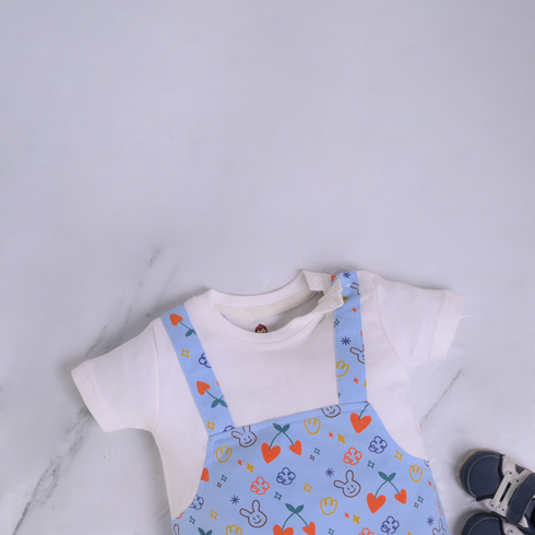 Off White Patterned Dungaree Romper