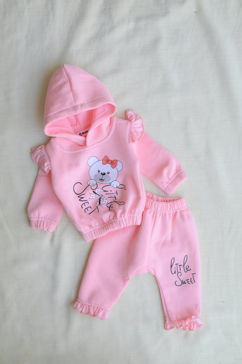 Little Sweet Frilled Fleece Hooded Set
