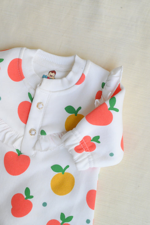 Orchard Pop Frilled Fleece Footed Sleepsuit