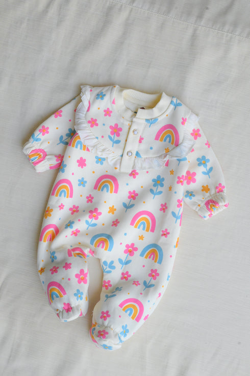 Rainbow Meadows Frilled Fleece Footed Sleepsuit
