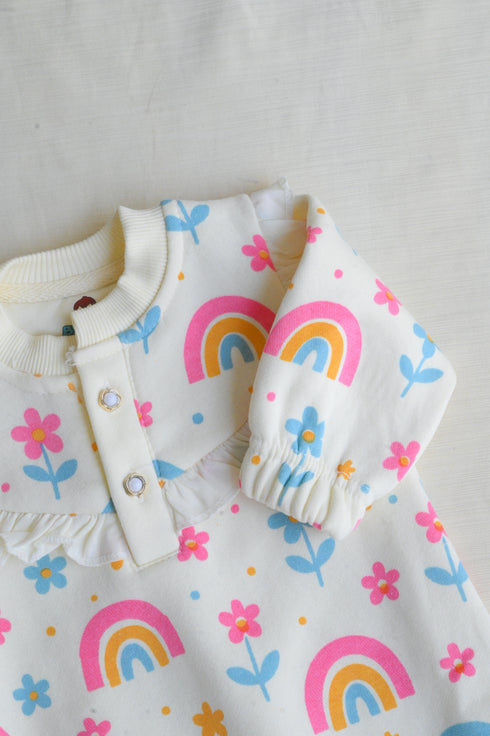 Rainbow Meadows Frilled Fleece Footed Sleepsuit