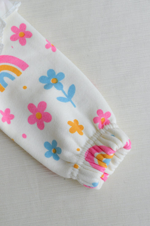 Rainbow Meadows Frilled Fleece Footed Sleepsuit