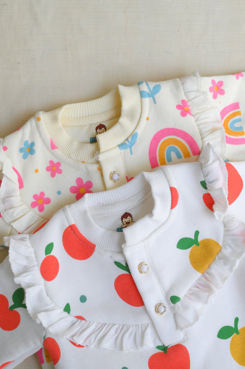 Orchard Pop Frilled Fleece Footed Sleepsuit