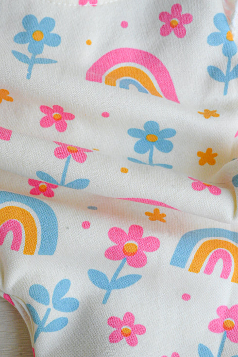 Rainbow Meadows Frilled Fleece Footed Sleepsuit