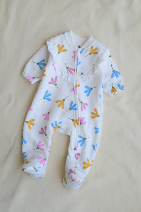 Gentle Garden Frilled Zipper Fleece Footed Sleepsuit
