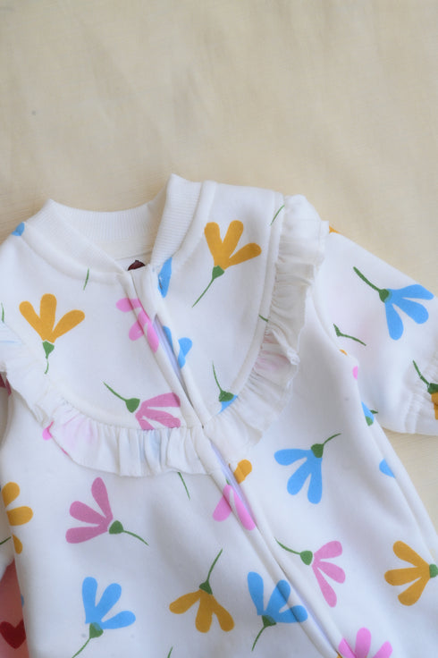 Gentle Garden Frilled Zipper Fleece Footed Sleepsuit