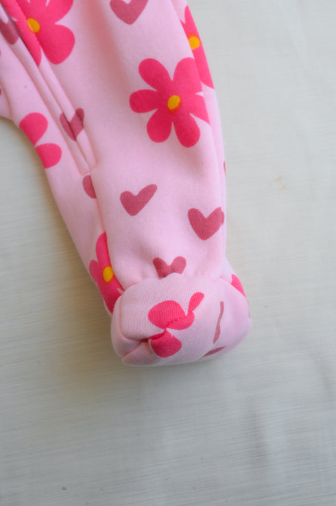 Petal Love Frilled Zipper Fleece Footed Sleepsuit