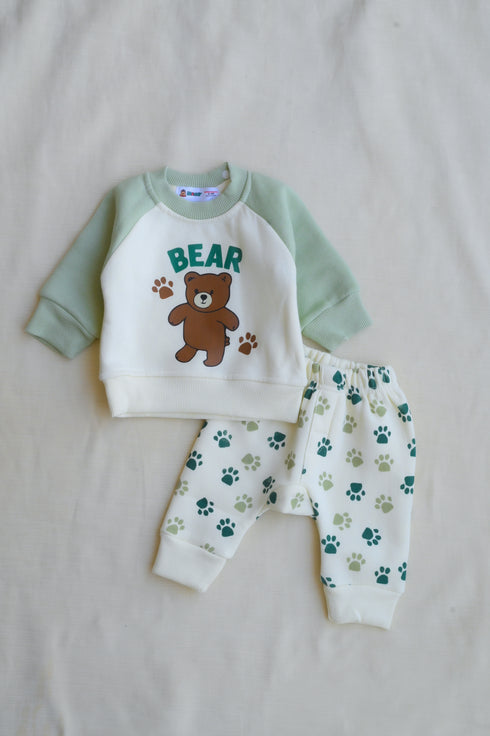Cute Bear Raglan Fleece Sweatshirt Set