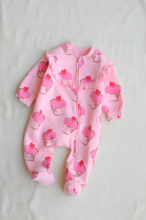Sweet Treats Frilled Zipper Fleece Footed Sleepsuit