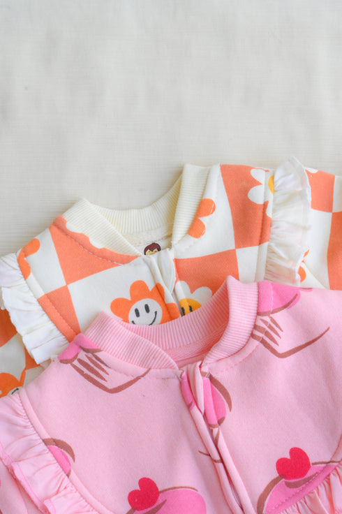Sweet Treats Frilled Zipper Fleece Footed Sleepsuit