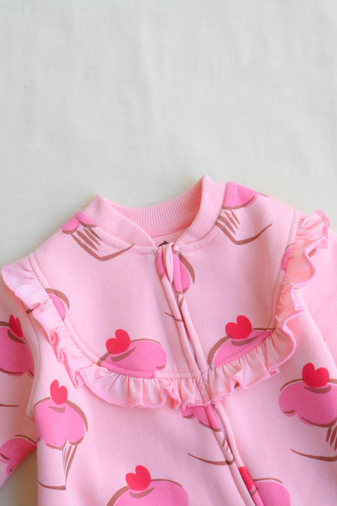 Sweet Treats Frilled Zipper Fleece Footed Sleepsuit